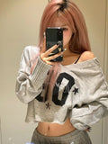 Purpdrank  Streetwear Vintage Letter Jacquard Autumn Sweaters Women Knitted Casual Loose Pullovers Y2k Aesthetic Grunge Cropped Jumpers