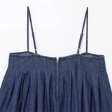Purpdrank  Women's Denim Spaghetti - Strap Mini Dress Pleated Design for a Casual and Stylish Look