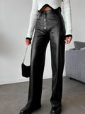 Purpdrank  Black PU Faux Leather Pants for Women 2025 Fashion Autumn Winter High Waist Button Fly Casual Straight Trouser Female Pantalones