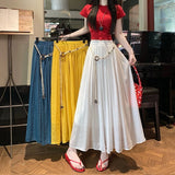Purpdrank  High Waist Cotton and Linen Bohemian Women's Long Skirts Sashes 2025 New Spring Summer Vintage Solid Pleated Skirts