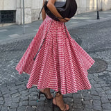 Purpdrank  Fall Winter Pink Plaid Skirt Long Maxi A-Line Sweet Preppy Style Wool Blend Elegant Winter Skirt