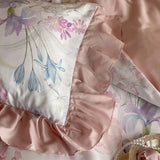 Purpdrank  4Pcs Lyocell Soft Silky Cooling Summer Bedding Set Rose Floral Prints Ruffles Duvet Cover Set Bed Sheet/Fitted Sheet Pillowcases