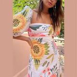 Purpdrank  Summer New Women's Fashion and Elegance Slim Fit Versatile Printed Embroidered Square Neck Dress