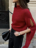 Purpdrank  Chic Knitted Glove Sweater Women Casual Solid Full Sleeve Holes Stand Collar Loose Sweaters Female Fashion Lady Outwears