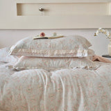 Purpdrank  Vintage French Country Rustic Style Floral Bedding Set 100% Cotton Double Layer Crinkle Yarn Duvet Cover Bed Sheet Pillowcases