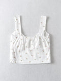 Purpdrank  Harajuku 70s Vintage Elastic V neck White Floral Tank Top Sleeveless Base T-shirts Summer Girl Crop top