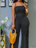 Purpdrank  Summer Jumpsuits Women's Fashion Polka Dot Sleeveless Square Neck Full Length Wide Leg Vacation Jumpsuits