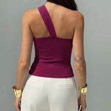 Purpdrank  Mesh Irregular One Shoulder Flower Decor Tank Top