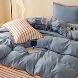 Purpdrank  Striped Contrasting Color Student Dormitory Bed Solid Color Four Piece Set