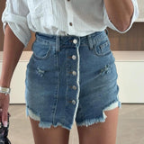 Purpdrank  Casual Bodycon Party Wrap Hips Skirts Lady Summer High Waist Denim Short Skirts Fashion New Button Pocket Commute Mini Skirts