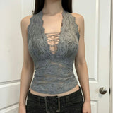 Purpdrank  Sexy Lace Bandage Halter Tops Slim Solid Backless Sleeveless Tank Tops Women Summer Fashion Streetwear Ladies Holiday Tops