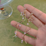 Purpdrank Temperament Crystal Star Tassel Drop Earrings For Women New Long Ear Line Bowknot Leaves Earrings Girls Wedding Party Jewelry