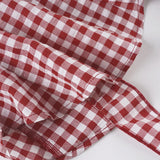 Purpdrank  Retro Red Checkered Shirt Top Women's Pleated Lace Up Bubble Sleeve Short Sleeved T-shirt