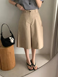 Purpdrank  Summer Vintage High Waist Women's Wide Leg Shorts 2025 New Solid Single Button Casual Loose Office Half Pants Female
