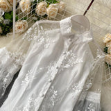 Purpdrank  Womens Tops And Blouses Solid Lace White Shirt For Women Casual Long Sleeve O Neck Embroidery Elegant Spring Female Tunic