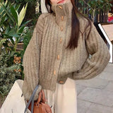 Purpdrank  Chunky Knit Cardigan with Toggles High Neck Button-down Sweater Jacket Women Autumn Winter Warm Knitwear Vintage Outfit