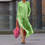 Purpdrank  Vintage Leopard Print Loose Long Dress Women Elegant V-neck Side Split Shirt Dress Fashion Button Long Sleeve Pocket Party Dress