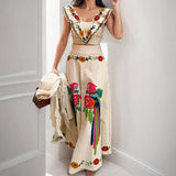 Purpdrank  Fashion Women Floral Print Long Skirt Set Square Neck Sleeveless Cropped Tops High Waist Skirt 2 Pieces Set Lady Outfits