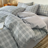 Purpdrank  4Pcs Grid Printed Fitted Sheet Bedclothes Cotton Double-Sided Mix Color Soft Quilt Cover Single Double Comfort Set for Adults