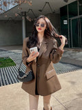 Purpdrank  Retro PU Leather Suit Jacket Women Spring Elegant High Quality Black Blazers Mujer Fashion Luxury Loose Causal Outwear Coats New