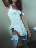 Purpdrank  French Chic Daisy Lace Mini Dress Women Strappy Backless Sleeveless Button Tie Lace Up Sexy Ladies Summer Party Vacation Dresses