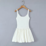 Purpdrank  Sweet White Bow U Collar Tank Dress Women Spliced Satin Wood ears Low Waist Swing BUD Sling Mini Party Dresses Robe Red