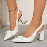 Purpdrank  Women's Sexy Burgundy Bow Pointed Toe Block Heel Shoes Elegant White Office Lady High Heels Slingback Pumps