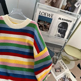 Purpdrank  Chic Rainbow Stripe Colourful Tassel Sweater Outer Wear Women Autumn Winter Y2k Loose Lazy Design Knit Top Pullover Fairy Grunge