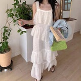 Purpdrank  French Style Chic Summer elegant Solid Sleeveless Slash Neck Flounced edge Patchwork Long Slim Woman Dress