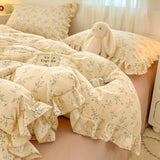 Purpdrank  INS Princess Style Bedding Sets Ruffle Lace Bow Quilt Cover Romantic Bedclothes Decor Woman Girls Bedroom Duvet Cover 4pcs