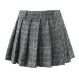 Purpdrank  Women Side Zipper Waist Plaid Tweed Mini Pleated Skirt The Spice Girls Ruched Hem A-line Short Skirts with Shorts lining