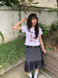 Purpdrank  Elegant Belt Black Mini Skirt Women Fashion White Mesh Patchwork Pleated Skirts Summer Harajuku Korean A Line Faldas New