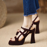 Purpdrank  Women Cross Strap  Summer New Black Hook Heels Party Shoes  Fashion Buckle Strap Platform Sandals