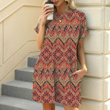 Purpdrank   Elegant Dress Women O Neck Short Sleeve Dresses Fashion Casual Printed Mini Dresses Summer New Chic Female Dress