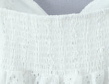 Purpdrank  Sweet White Hollow Out Embroidery Hole Bow V neck Wood ears Sleeve Tank Top Women Summer Elastic Back Swing Hem Vest Crop Top