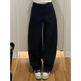 Purpdrank  Casual Tailored Pants Loose Fit Spring Early Loose Straight Leg Workwear Trousers Dark Blue Waist Head Cross-Border Hits