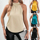 Purpdrank Women Satin Top Elegant Satin Halter Top Off Shoulder Sleeveless Tank Women's Loose Fit Vest Stylish Summer Wear for Daily