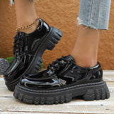 Purpdrank  Black Patent Leather Platform Loafers Women 2025 Autumn Thick Bottom Pu Leather Shoes Woman Plus Size Lace Up Student Shoes 42