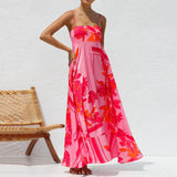 Purpdrank  Women's Summer Dresses Boho Floral Print Spaghetti Straps Long Dress Backless Sleeveless Casual Dress Ruffle Flowy Beach Dresses