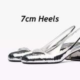 Purpdrank - 2023 Luxury Brand Designer Women Crystal Triangle Mary Janes Chic Metallic Silver Rhombic Leather High Heels Pumps Party Shoes