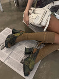 Purpdrank  Brand new Women's Y2K Star Rivet Platform Sandals 2000's Peep Toe Slingback Chunky Heel Distressed Denim High Heeled Shoes