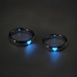 Purpdrank - Love Heart Ring Glow In Dark Fashion Adjustable Couples Rings Silver Color Pink Blue Light Jewelry Gift For Lover