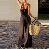 Purpdrank  Summer Elegant Lady Outdoor Commute Sets Fashion Solid Color Halter Vest And Pants Sets  Casual High Waist Wide Leg Pants Outfit