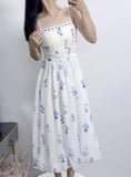 Purpdrank  Plus Size French Floral Print Dress Women's Summer Pear Shaped Bloom Skirt Conceals Belly Slimming A- Line Midi Dress