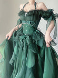 Purpdrank - Green Flower Wedding Dress Cos Lolita Dress Op Dress Lolita Heavy Industry Trail Puffy Princess Dress, Lolita Cosplay