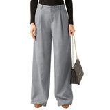 Purpdrank  Female Wide Leg Casual Business Pants With Pockets Plain Color Simple Basic Versatile Straight Trousers