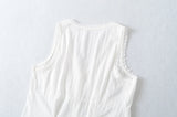 Purpdrank  Summer Plain White Spliced Lace V neck Sleeveless Tank Women Open Buttons Slim Waist Tie Bow Sashes Back Tank Top Crop Tops