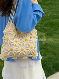 Purpdrank  New Hand Woven Chollowed Out Flower Beach Vacation Casual Versatile Fashion Niche Women's Shoulder Bag