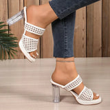 Purpdrank  Women's High Heels Slippers Crystal Square Round Toe Braided Upper Shoes  Leisure Summer New Breathable Zapatillas De Mujer