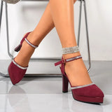 Purpdrank  Ladies Shoes Plus Size Closed Toe  Sandals Elegant Dress Sandals  Crystal Buckle Strap High Heels Shoes